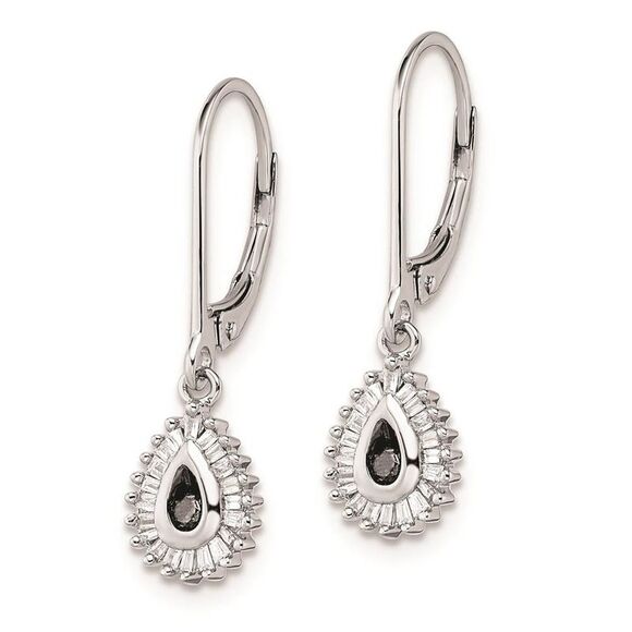 Black & White Diamond Teardrop Sterling Silver Lever Back Earrings